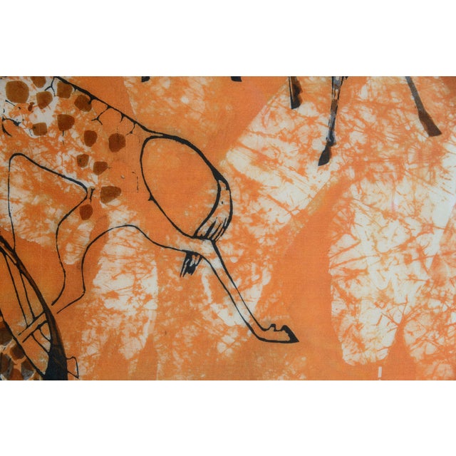 Mid-Century Modern Vintage Framed African Batik Textile Art Giraffe Herd Silhouette For Sale - Image 3 of 6