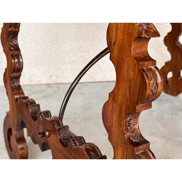 Side Table of Walnut With Carved Lyre Legs and Top, Spanish, 19th Century For Sale - Image 12 of 13