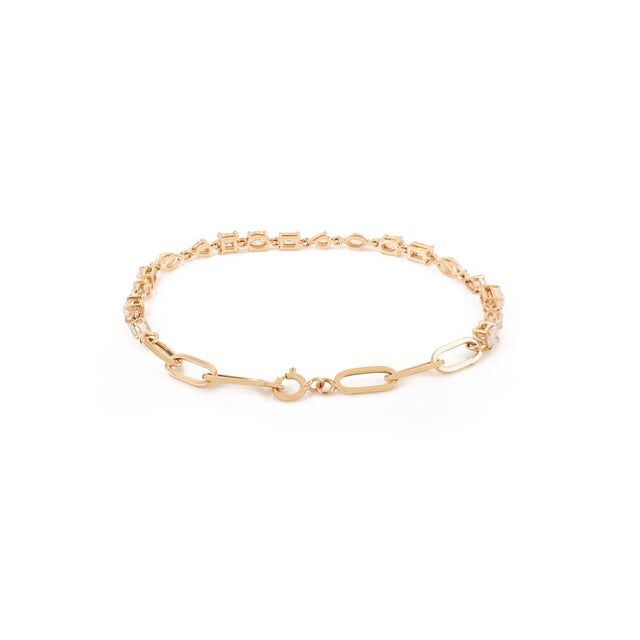 Metal Timeless Mix Cut 2.66 Carat Diamond Link & Paperclip Chain Bracelet in 14k Gold For Sale - Image 7 of 14