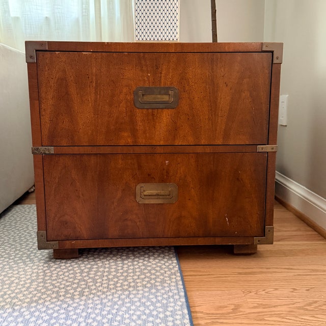 Mid-Century Henredon 2 Drawer Campaign Nightstand/Sidetable —Two Available For Sale - Image 14 of 14