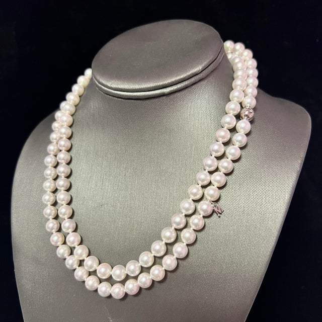 Gemstone 1990s Mikimoto Estate Akoya Pearl Diamond Necklace 36" 18k Gold For Sale - Image 7 of 12