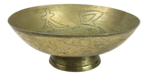 Large Vintage Chinese Motif Solid Brass Bowl