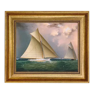 Mischief and Gracie Framed Print on Canvas in Antiqued Gold Frame