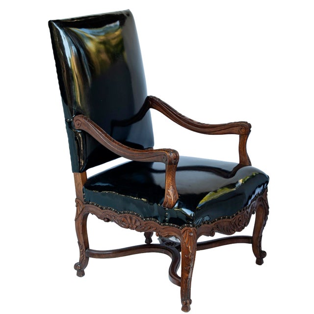 French Vintage French Black Patent Leather Chair For Sale - Image 3 of 7