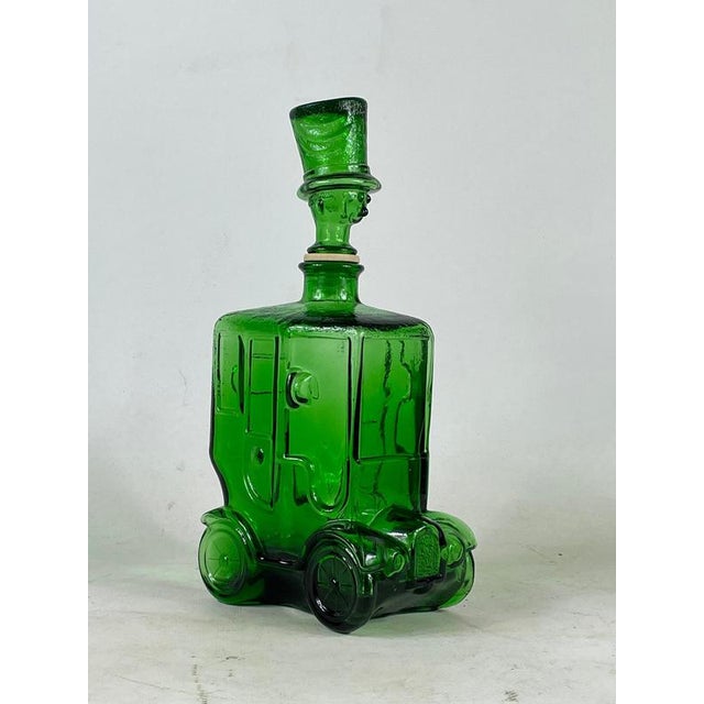 Green Glass Comical Car Decorative Bottle with Man in Hat as Top from Empoli, Italy, 1960s For Sale - Image 9 of 11