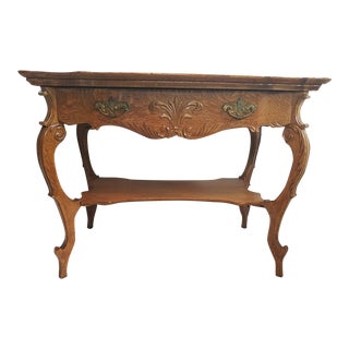 1890s Victorian Style Golden Oak Library Table For Sale