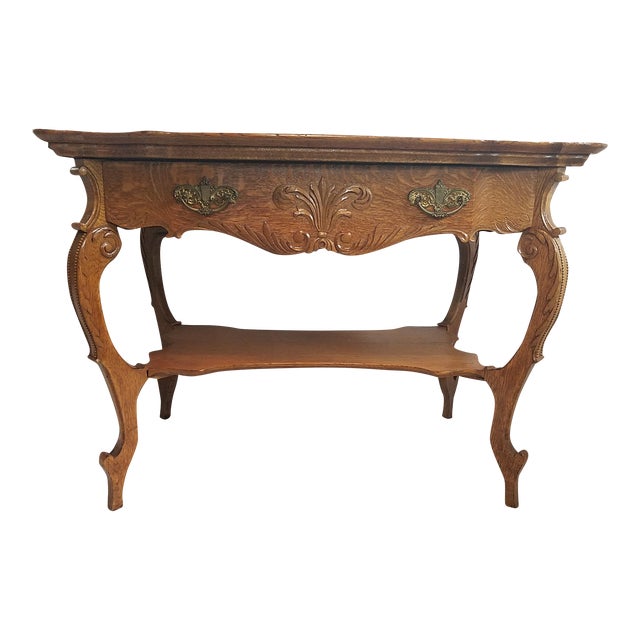 1890s Victorian Style Golden Oak Library Table For Sale