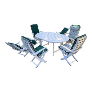1960s French Triconfort 7-Piece Resin Dining Set – Table, 6 Reclining Chairs & Cushions For Sale