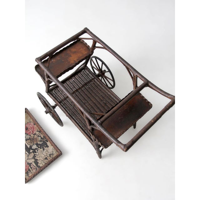 Early 1900s American Wicker Serving Cart For Sale - Image 12 of 18
