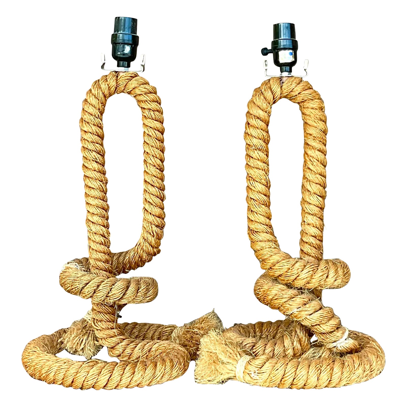 Vintage Boho Twisted Rope Table Lamps - a Pair | Chairish