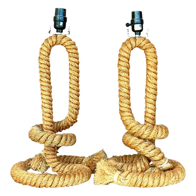 Vintage Boho Twisted Rope Table Lamps - a Pair For Sale