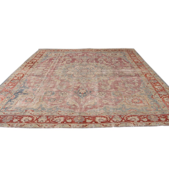 Antique Persian Tabriz Red and Blue Handmade Medallion Floral Wool Rug For Sale - Image 9 of 10