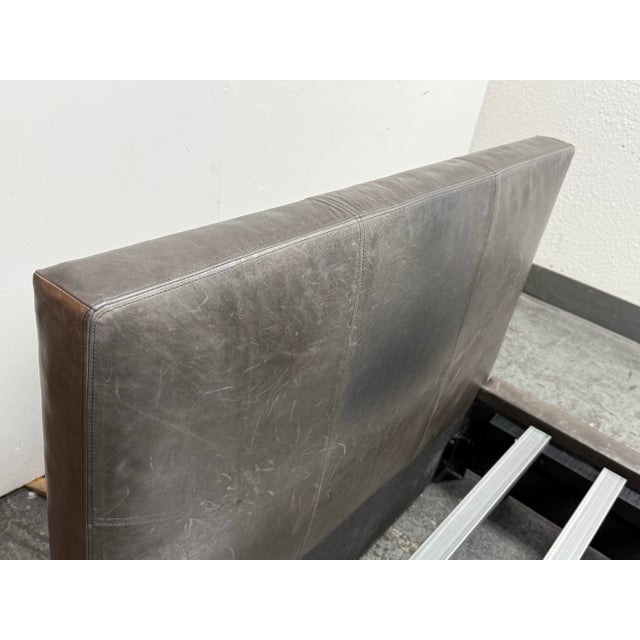 Animal Skin Twin Size Room & Board Wyatt Leather Bed Frame For Sale - Image 7 of 12