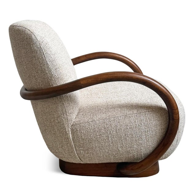 Curved Wood & Tweed Mid-Century Modern Arm Chair For Sale - Image 10 of 13