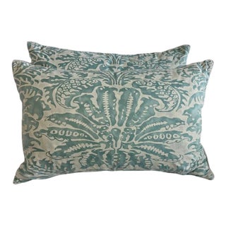 Pair of Aqua & White Fortuny Pillows For Sale