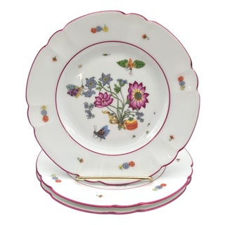 Set of 3 Mma Charles Field Haviland Limoges Plates – Meissen Floral Design With Red Rim For Sale