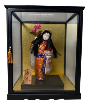 Japanese Ichimatsu Doll in Glass Display, 1970s, Set of 2