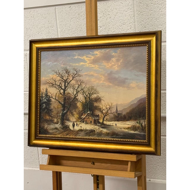 Vintage Rural Landscape Snow Scene "Winter Cold, Farm Idyll" by German Artist 1970 Circa For Sale - Image 11 of 15