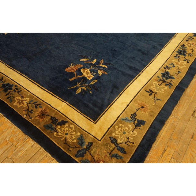 Antique Wool Knotted Blue Rectangle Chinese - Peking Room Size 1920s Rug, Circa Date: 1920s. This exquisite Peking...