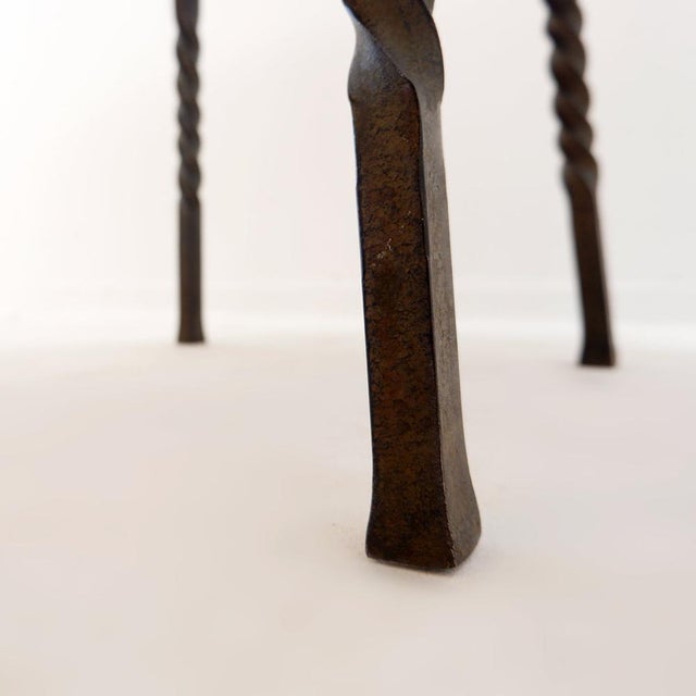 Round coffee table with twisted wrought iron base, france, 1960s - ø 67 cm brutalist decor - chalet - wabi sabi...