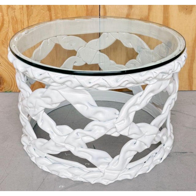 Glass 1970's White Lacquered Resin Ribbon Motif Table For Sale - Image 7 of 7