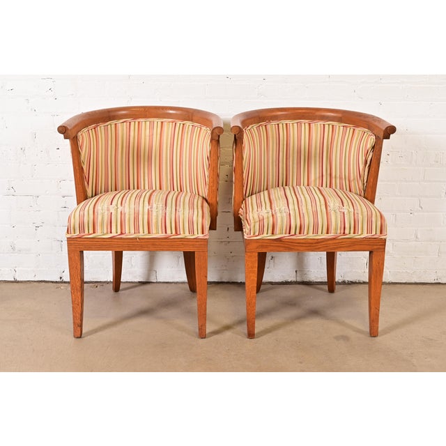 A gorgeous pair of Mid-Century Modern sculptural armchairs, tub chairs, or dining captain chairs By Harold Schwartz for...