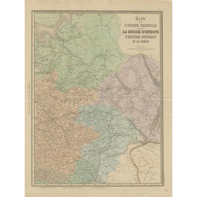 Antique Map of Eastern Europe, 1868 For Sale