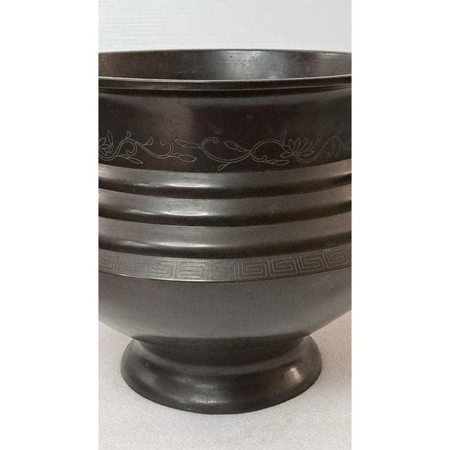 Early 20th Century Asian Bronze Pot Planter W/Embossed Floral & Geometric For Sale - Image 9 of 10