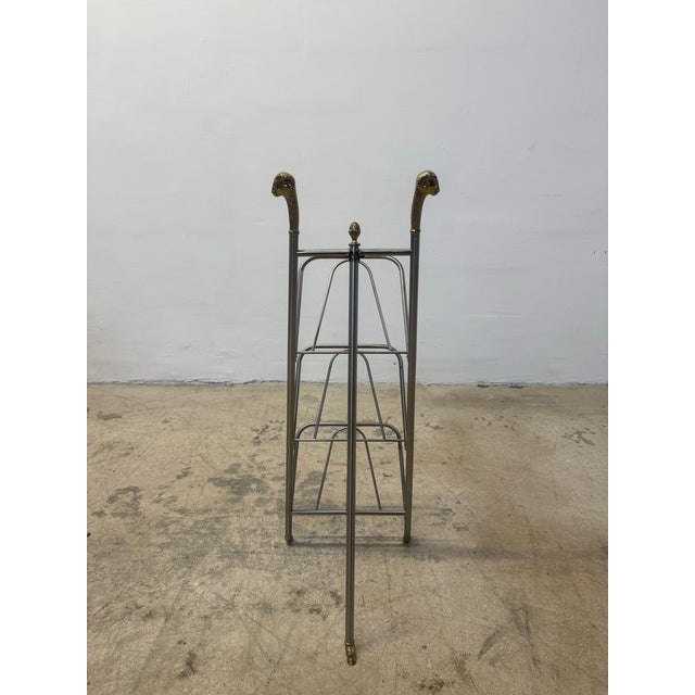 1980s Maison Jansen Style Steel and Brass Rams Head and Feet Magazine Rack, Italy For Sale - Image 5 of 12