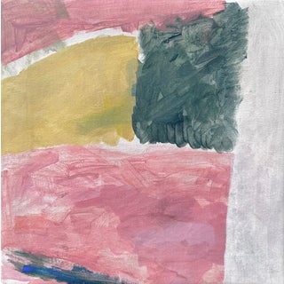 Abstract Acrylic Painting on Canvas, Original Pink and Yellow Modern Wall Art, 16x16 Square Minimalist Contemporary Home Decor For Sale