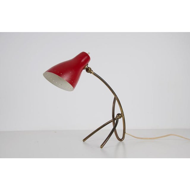 Brass and Red Metal Table Lamp by Giuseppe Ostuni, 1960s For Sale - Image 3 of 11