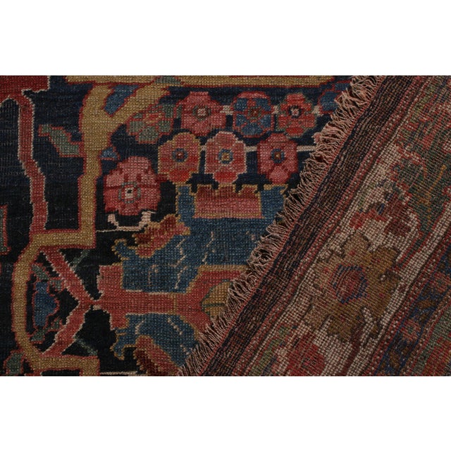 1900 - 1909 Hand-Knotted Antique Bidjar Rug in Red and Blue Floral Pattern For Sale - Image 5 of 5