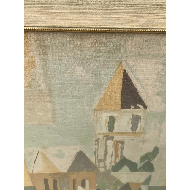 Framed Large Vintage Decorative Linen With Cityscape For Sale - Image 4 of 12