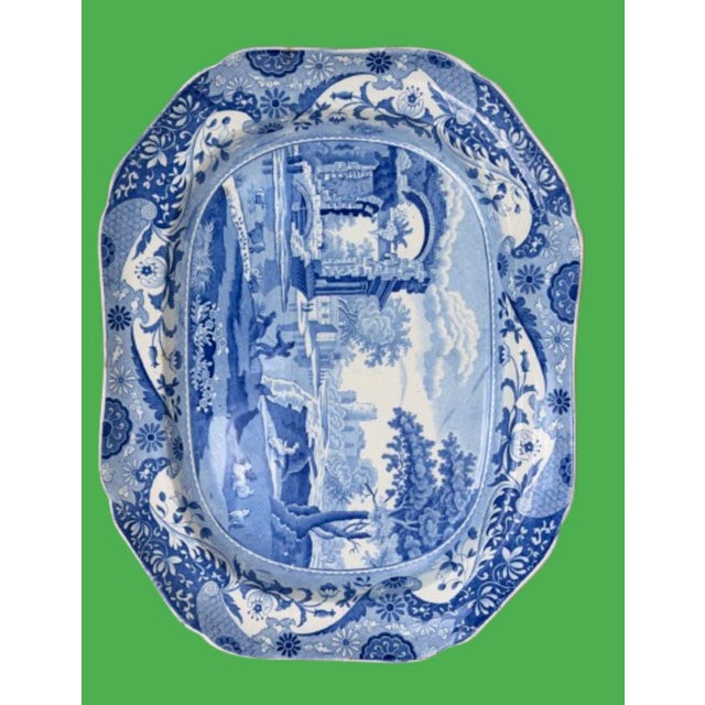 Chinoiserie Antique Early 19th Century English Chinoiserie Spode Blue and White Platter For Sale - Image 3 of 9