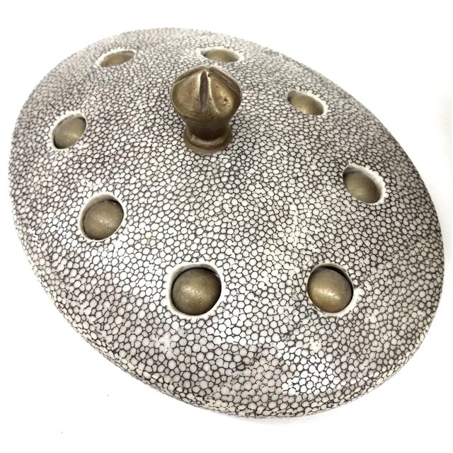 Ceramic Ceramic Lidded Bowl with Brass & Bamboo Handles For Sale - Image 7 of 10