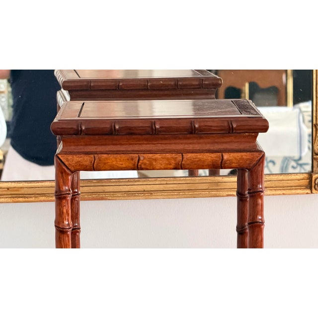 Chinoiserie Petite Chinese Chippendale Hardwood Faux Bamboo Drinks Table For Sale - Image 3 of 15