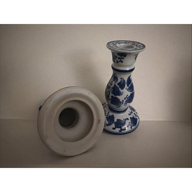 Chinese 2 Jingdezhen Ceramic Candle Holders Blue and White Porcelain Vintage For Sale - Image 3 of 4