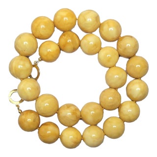 Genuine Royal Egg-Yolk Baltic Amber Necklace, 20 Round Beads, 18″, 101.5 Grams For Sale