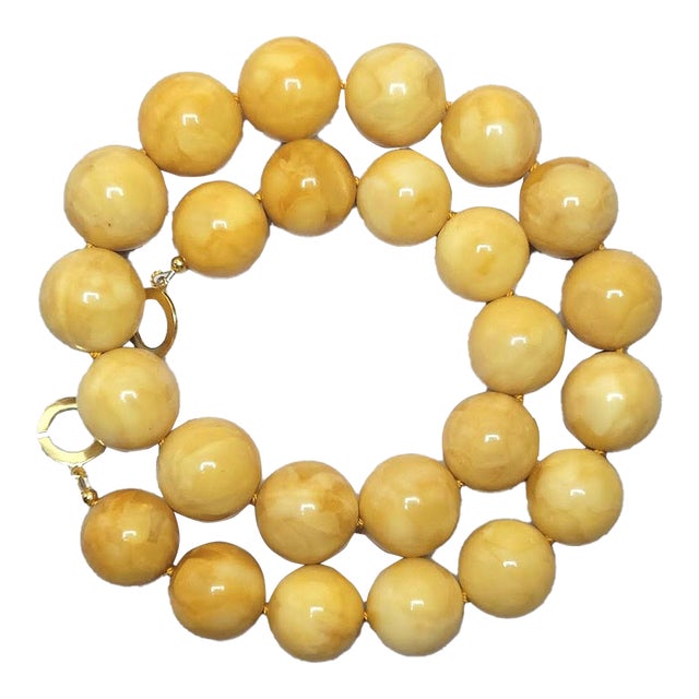 Genuine Royal Egg-Yolk Baltic Amber Necklace, 20 Round Beads, 18″, 101.5 Grams For Sale