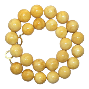 Genuine Royal Egg-Yolk Baltic Amber Necklace, 20 Round Beads, 18″, 101.5 Grams
