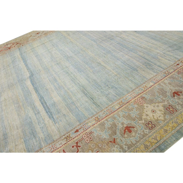 2010s Modern Blue Sultanabad Wool Rug With Floral Motif For Sale In New York - Image 6 of 8