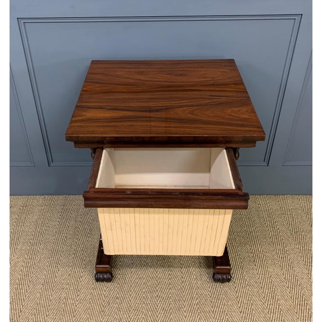 A splendid William IV period rosewood sewing, or work, table. Of fine construction in solid rosewood and with attractive...
