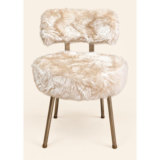 Vintage Dressing Table Chair with Faux Fur Upholstery and Gold Legs, 1960s For Sale - Image 6 of 6