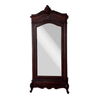 19th Century French Louis XV Hand Carved Walnut Armoire Vitrine With Single Glass Door For Sale