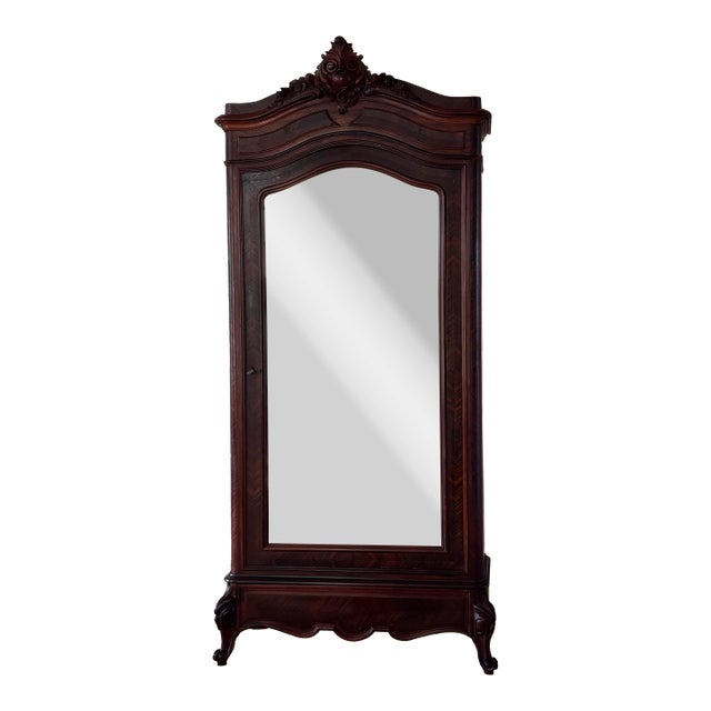 19th Century French Louis XV Hand Carved Walnut Armoire Vitrine With Single Glass Door For Sale