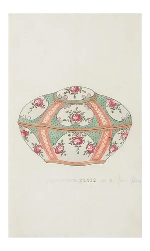 Unknown - Porcelain Box - Original China Ink and Watercolor - 1890s
