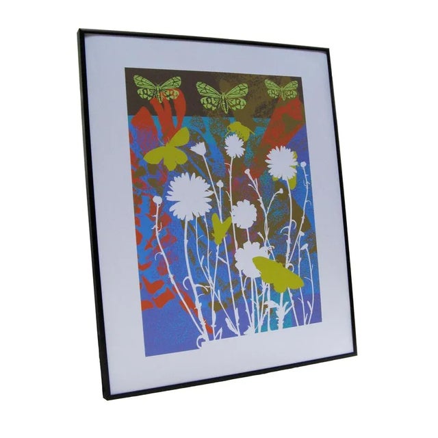 Contemporary "Graphic Flowers, Butterflys" Contemporary Colorful Art Print For Sale - Image 3 of 4