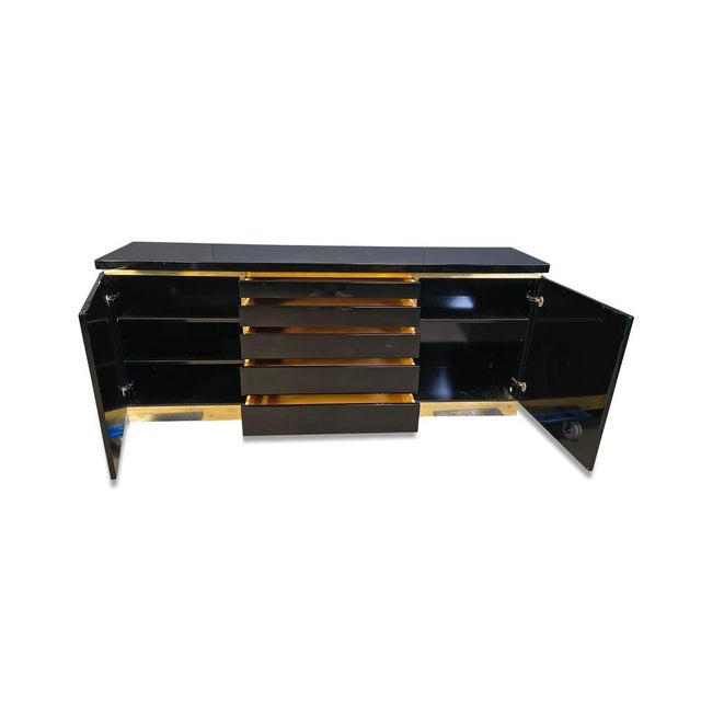 Hollywood Regency Brass and Lacquer Sideboard from Jean Claude Mahey, 1970s For Sale - Image 3 of 12
