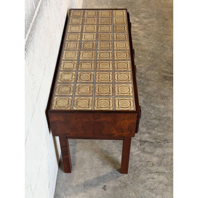 Rosewood 2-Drawer Entryway Console Table With Geometric Tiled Top Mid-Century Modern 1960s For Sale - Image 11 of 11