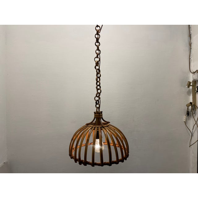 1960s Handcrafted Rattan Light Pendant, 1960s For Sale - Image 5 of 8